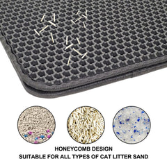 Cat litter mat with Honeycomb design, Water-resistant, and Washable EVA material, Double layer cat litter mat for Indoor cat litter boxes, Ideal for Multi-cat household, Easy to clean
