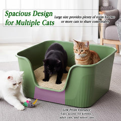 Cat litter box with Extra-large design, Deep high walls, Litter scoop and Low entrance, 78 cm Spacious cat toilet with Odor control, Anti-splash, Durable plastic and Non-stick, Easy to clean