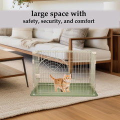 Cat Cage Indoor | Pet Playpen Cage | Metal Wire Single-layer Cat Crate with Splash-Proof Base & Spring Door Lock | Ideal for Indoor/Outdoor Use | Easy to Assemble (Green, 84cm)
