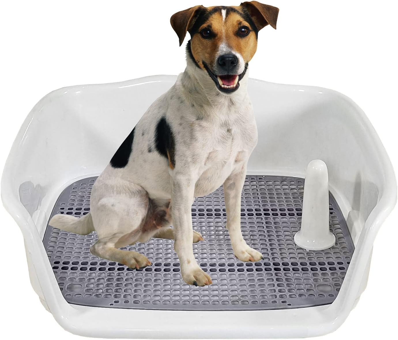 Dog potty tray for medium to large dogs, Durable plastic dog toilet training tray with Raised fence, Pee post, and Detachable design, Ideal for indoor & outdoor, Easy to clean 52 cm