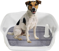 Dog potty tray for medium to large dogs, Durable plastic dog toilet training tray with Raised fence, Pee post, and Detachable design, Ideal for indoor & outdoor, Easy to clean 52 cm