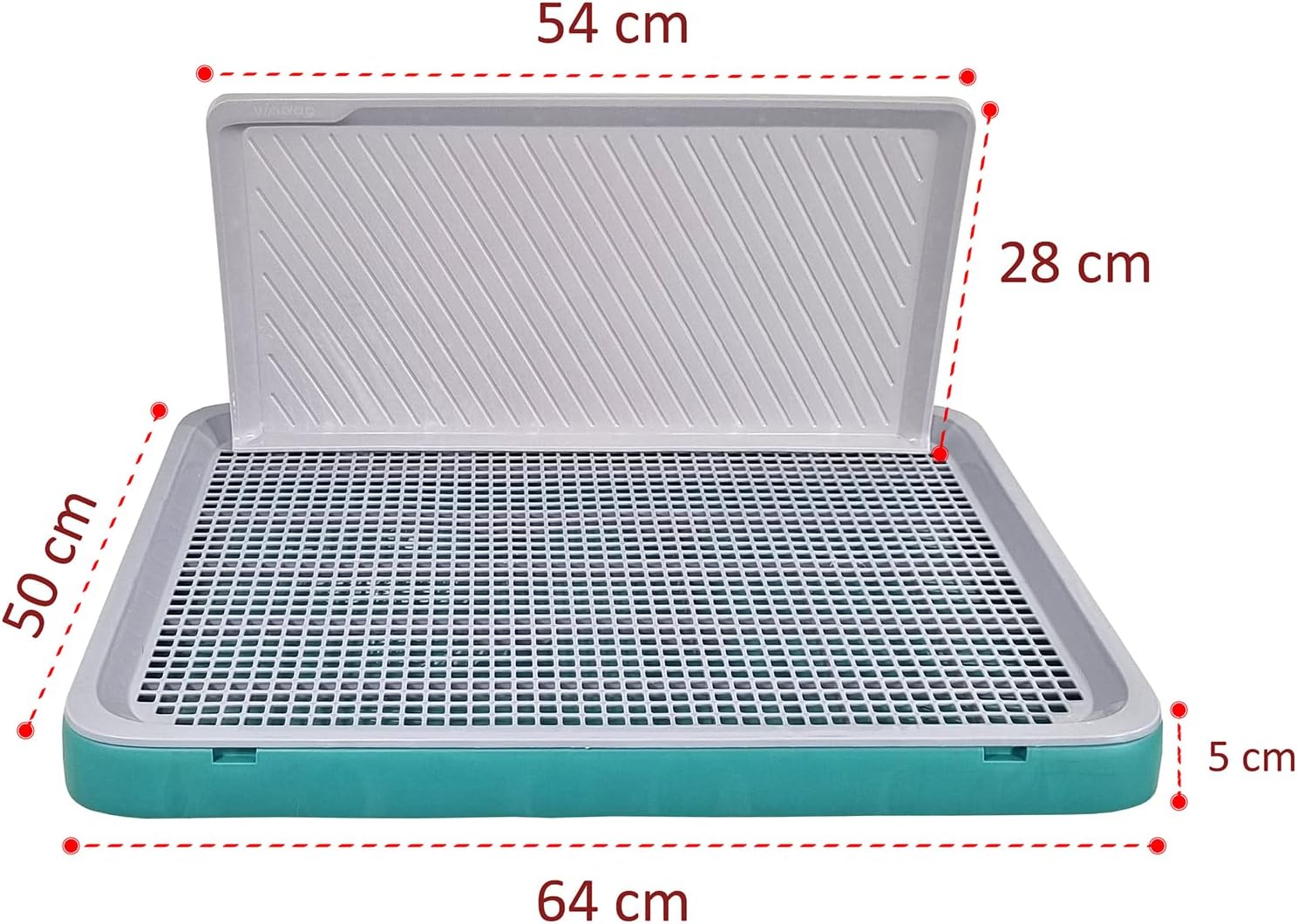 Dog toilet training tray with Protection wall, Detachable design, and Non-slip foot, Durable plastic pee pad holder for large dogs, Keeps paws dry and floor clean, Indoor & outdoor 64 cm