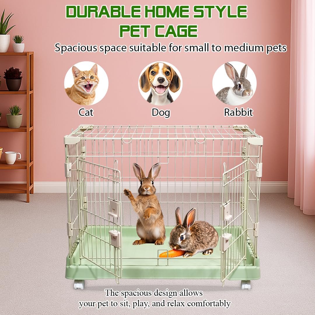 Cat Cage with Universal Wheels, Wide Main Door, Durable and Sturdy Metal Wire, 71 cm Dog Cage with Secure Lock, Easy to Assemble, Indoor-Outdoor Cat Kennel, Ideal for Small to Medium Pets, Green