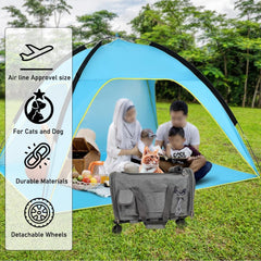 Pet stroller bag, Multifunctional cat & dog rolling luggage bag with Ventilated design, Telescopic handle, Side pockets, Shoulder straps, and Detachable roller wheels, Airline approved 90 cm (Grey)