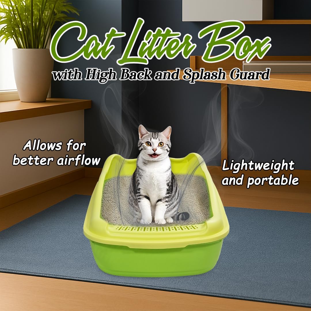 Anti-splash cat litter box with Enclosed design, Easy to clean, Durable plastic material and Removable, Cat Litter Pan with Scoop, Portable, Large size, High fence, and All size cats