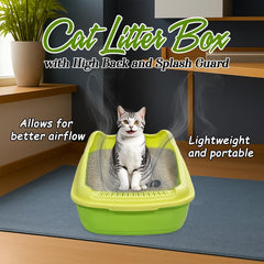 Anti-splash cat litter box with Enclosed design, Easy to clean, Durable plastic material and Removable, Cat Litter Pan with Scoop, Portable, Large size, High fence, and All size cats