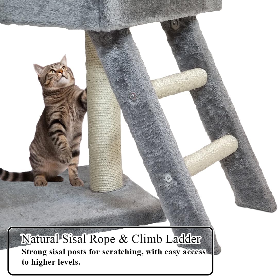 Cat tree with Wide top platform, Hammock, and Natural sisal scratching posts, Cat tower with Multilevel, Cozy Condo, and Climbing ladder, Soft plush material and 100 cm Protect furniture