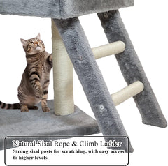 Cat tree with Wide top platform, Hammock, and Natural sisal scratching posts, Cat tower with Multilevel, Cozy Condo, and Climbing ladder, Soft plush material and 100 cm Protect furniture