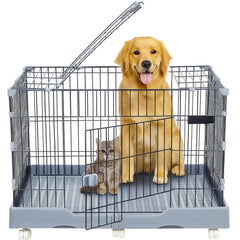 NNC PETS Pet Cage for Cat & Dogs | Dog Cage Playpen with Open-Top Design, Metal Wire, Lockable Door, Removable Tray & Universal Wheels | Ideal for Indoor/Outdoor | Easy to Assemble