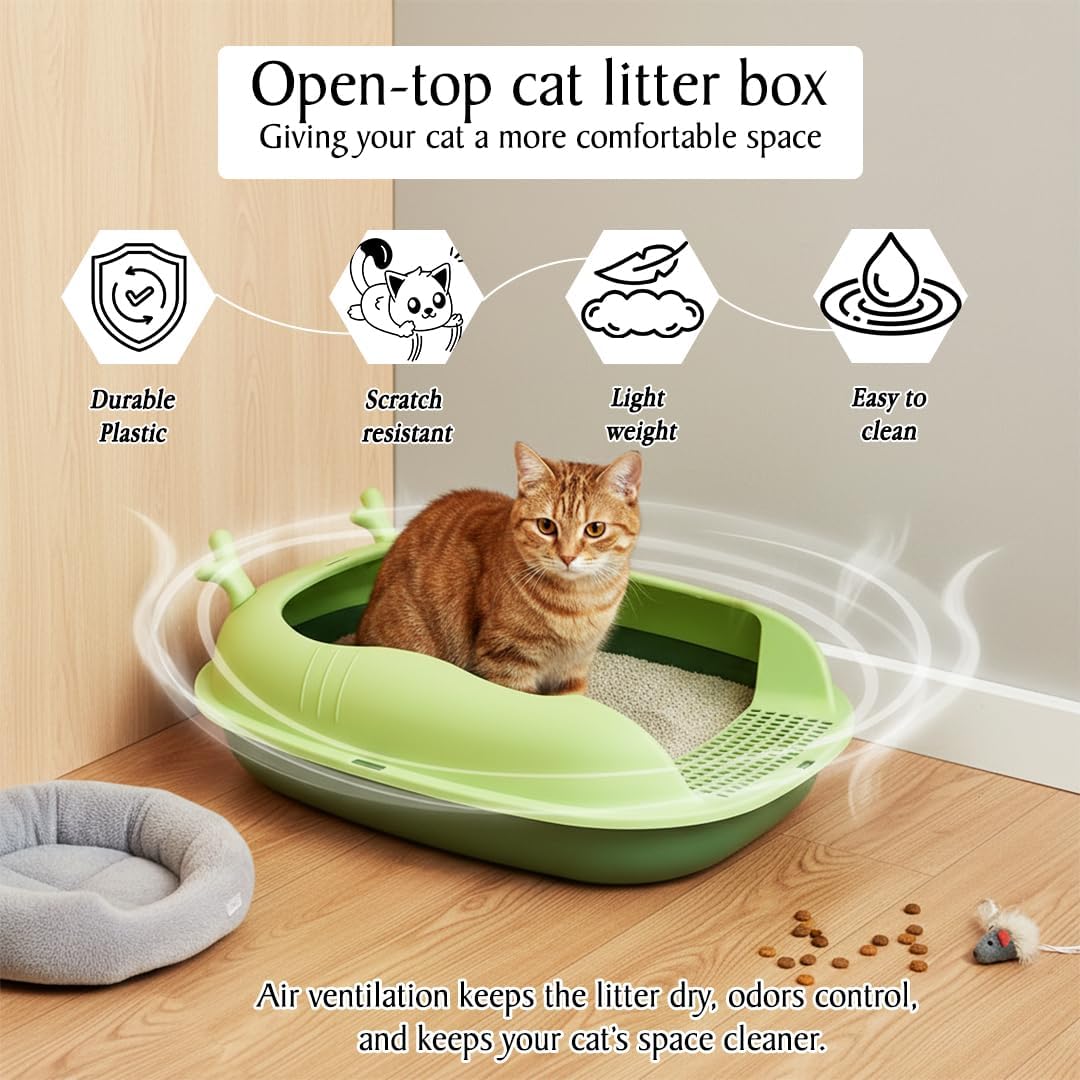 Enclosed cat litter box with Scoop, Durable plastic & High sided, 46 cm Kitty litter tray with Removable Grid, Anti-splash, Detachable and Easy to clean, Ideal for Kitten to large Indoor cats