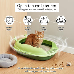 Enclosed cat litter box with Scoop, Durable plastic & High sided, 46 cm Kitty litter tray with Removable Grid, Anti-splash, Detachable and Easy to clean, Ideal for Kitten to large Indoor cats
