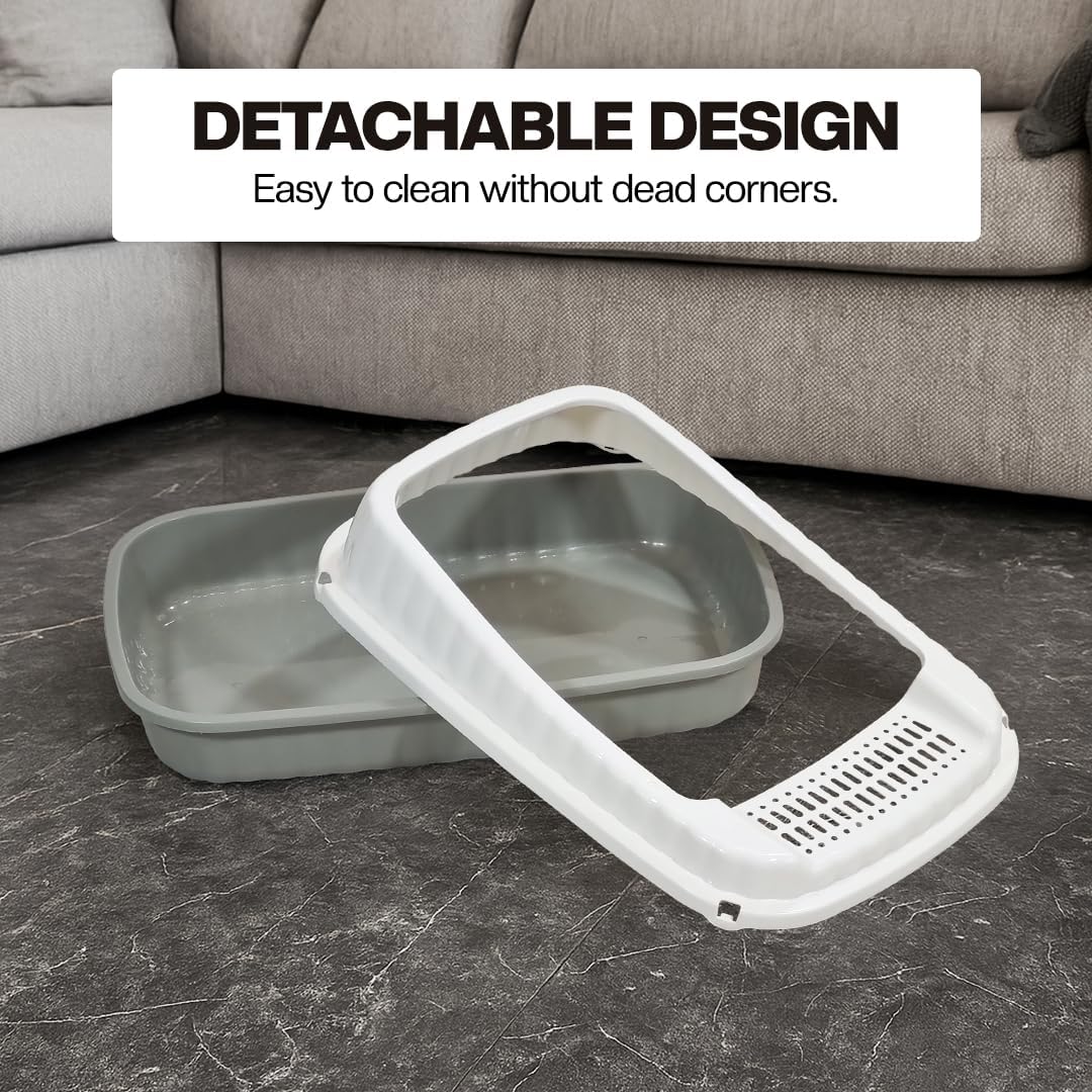 Semi-enclosed Cat litter box for Medium-sized cats, Odor control plastic cat toilet with Litter scoop, Grid design, Lightweight, and Raised fence, Detachable for easy cleaning, 49 cm