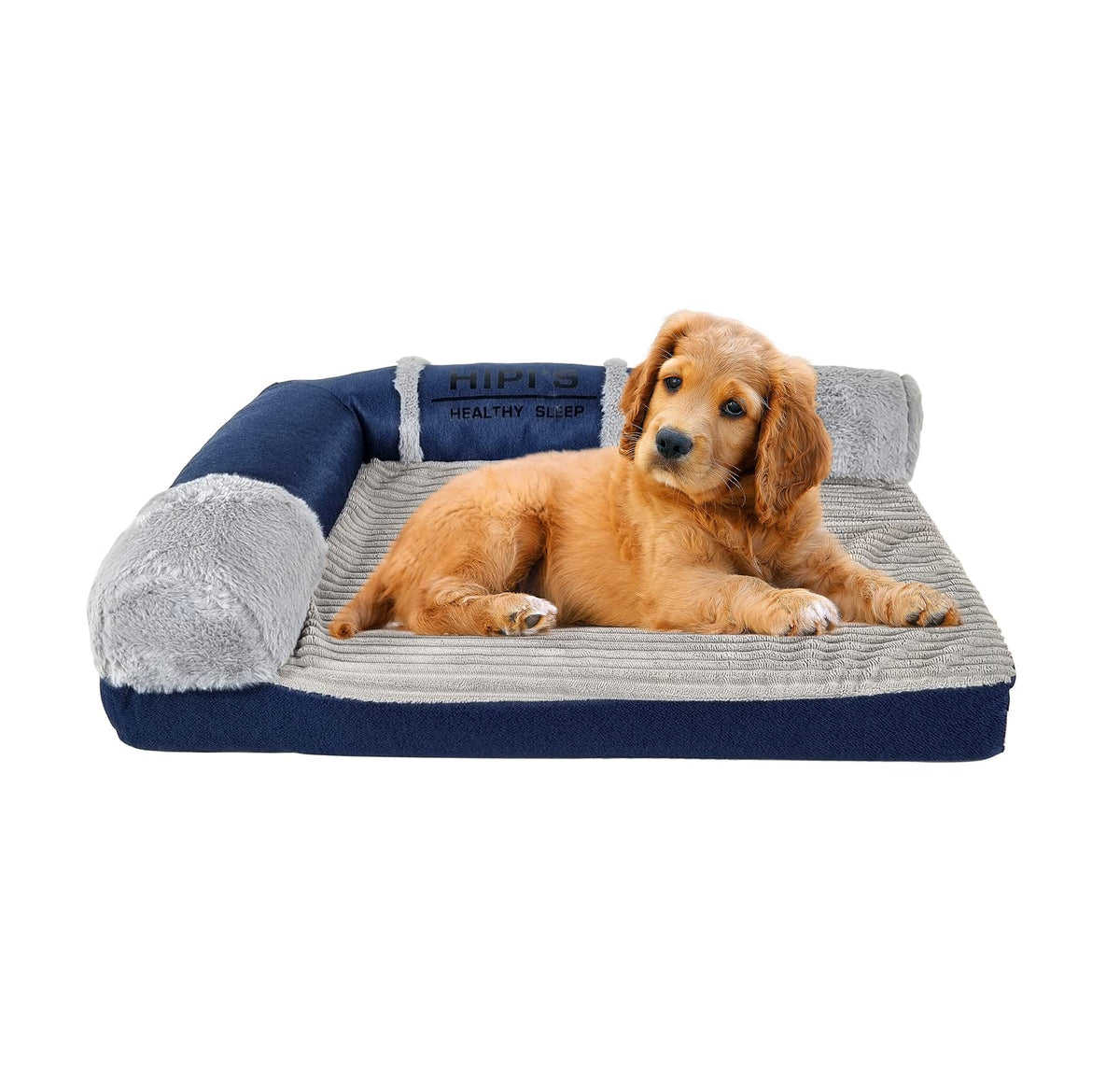 Memory foam dog bed for small to medium dogs, Orthopedic pet bed with Supportive bolster sides, Removable washable cover, and Non-skid bottom, Ideal for all seasons, 60 cm (Blue)