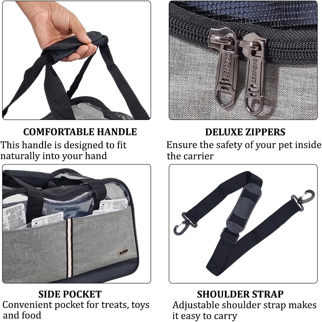 Cat Carrier Bag with Open Top Cover - Pet Travel Carrier with Carry Handle, Adjustable Shoulder Strap, Pockets & Safety Inside Leash - Breathable Mesh - Ideal for Dogs & Cats (Grey, 50cm)