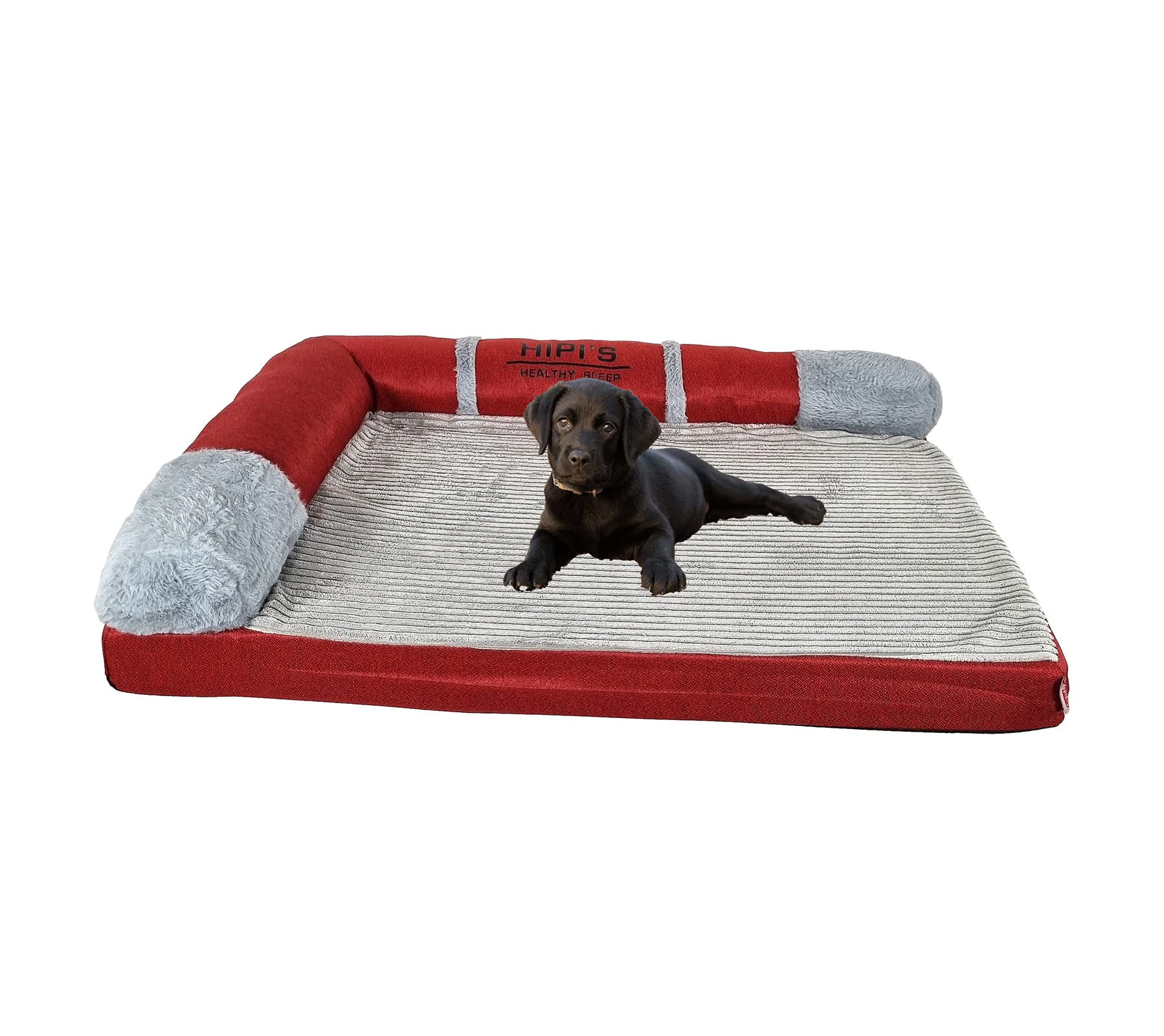 Memory foam dog bed for medium to large dogs, Orthopedic pet bed with Supportive bolster sides, Removable washable cover, and Non-skid bottom, Ideal for all seasons, 80 cm (Red)
