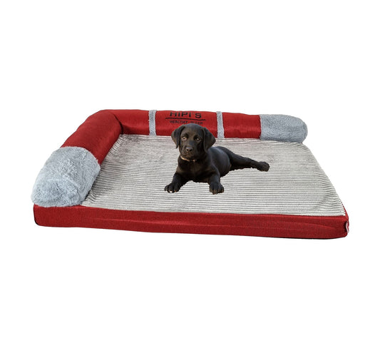 Memory foam dog bed for medium to large dogs, Orthopedic pet bed with Supportive bolster sides, Removable washable cover, and Non-skid bottom, Ideal for all seasons, 80 cm (Red)