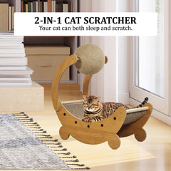 2-in-1 Cat scratcher & bed with Durable corrugated cardboard, Scratching ball, and Sturdy MDF board, Comfortable cat scratcher for Resting & Scratching, Ideal for indoor cats 56 cm (Brown)