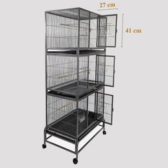 Bird Cage, Parrot cage, Metal Cage with Plastic base, Multiple compartments cage, Birds Village, Birds House, Indoor use, Easy to Assemble, Black color metal bars, 180 cm height