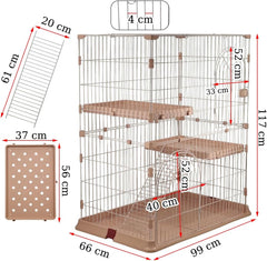 Cat cage with Durable metal wire, Wide plastic perch, Lockable door, and Climbing ladder, double-layer cat cage enclosure for Cats & Kittens, Suitable for indoor/outdoor use 117 cm (Pink)