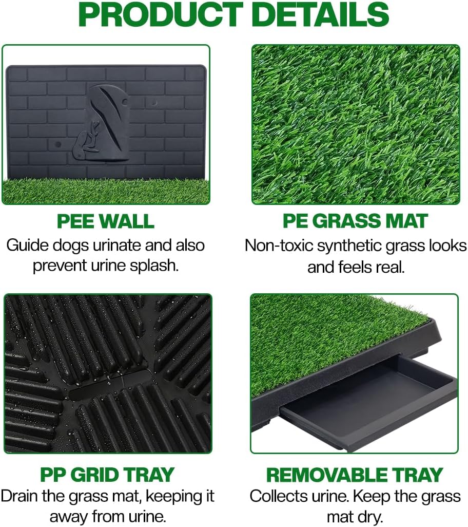 Artificial grass mat dog toilet for Medium to Large Dogs, Dog potty training tray with Pee isolation wall, Detachable design, and Removable tray, Ideal for Indoor/Outdoor use