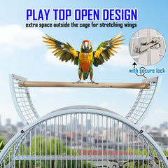 Large parrot cage with Stand, Indoor-Outdoor use, Open play top, Easy-clean tray, Food bowls & Storage shelf, 163 Bird cage with Wheels, Wooden perches, Durable and Metal wire bird cage (White)