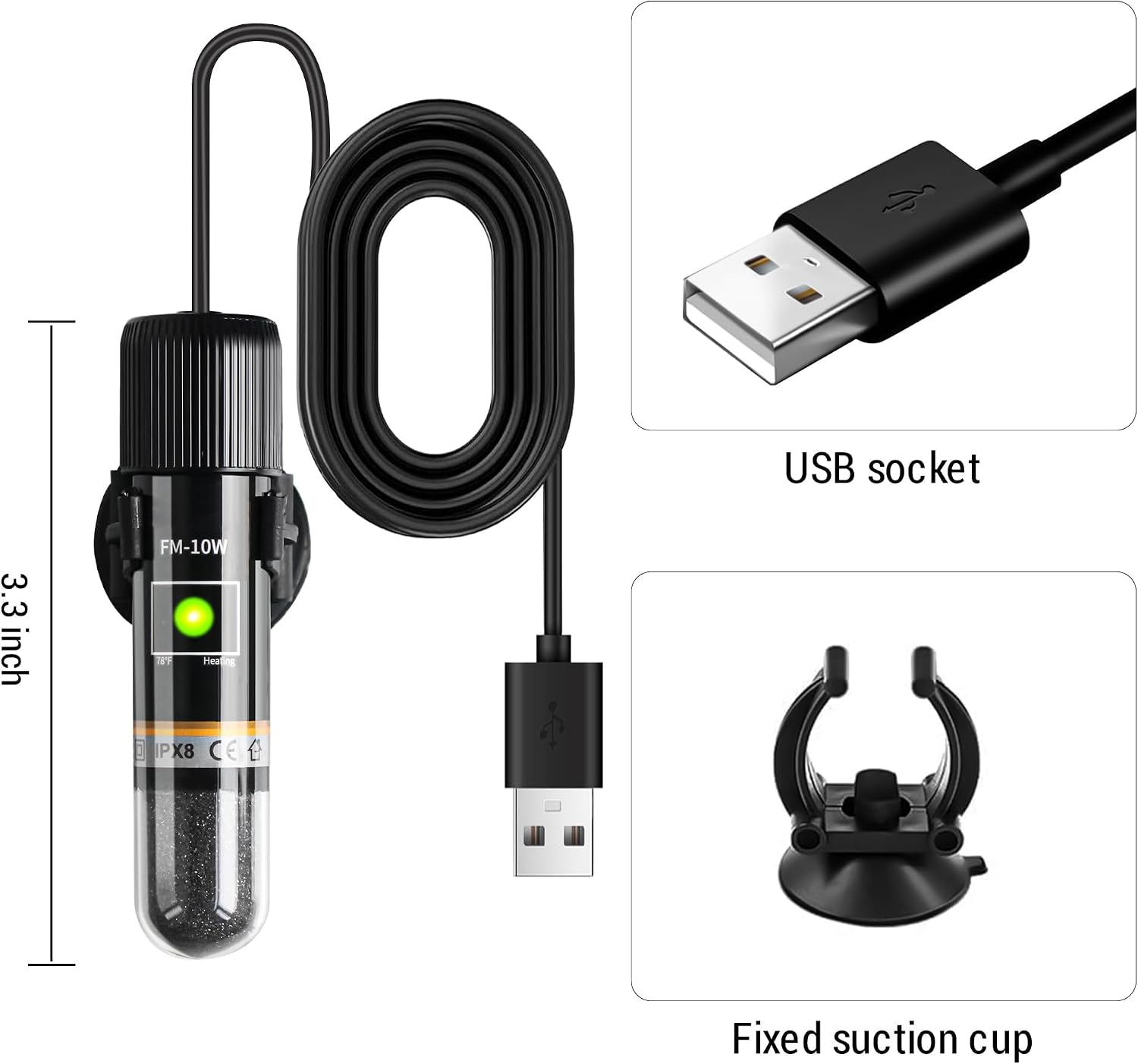 TERRIFI Mini Betta Heater, 10W/15W Small Submersible Fish Tank Heater with Digital Display Thermostat, USB Powered, for Aquariums up to 1 Gallon