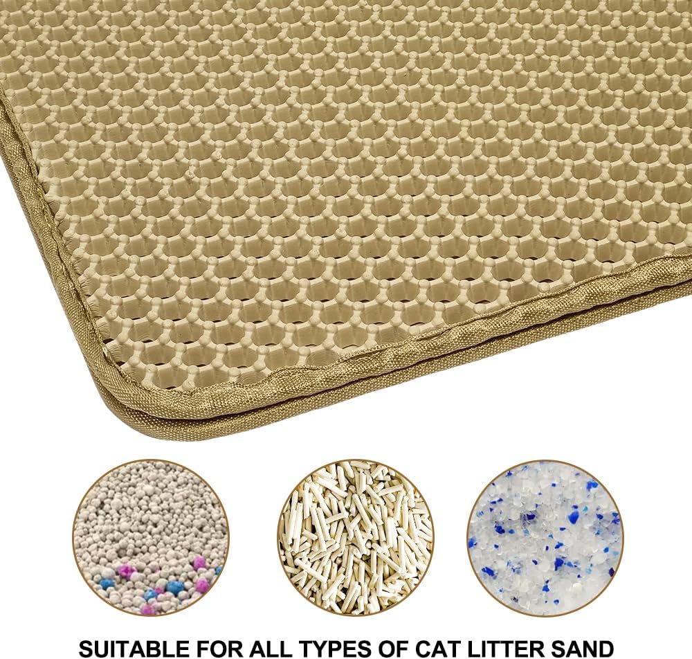 Cat litter mat with Honeycomb design, Water-resistant, and Washable EVA material, Double layer cat litter mat for Indoor cat litter boxes, Ideal for Multi-cat household, Easy to clean