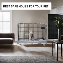 Cat cage with Open-top design, Metal wire, Lockable door, Removable tray, and Universal wheels, Spacious cat cage for Cats and Small dogs, Ideal for Indoor/outdoor use, Easy to assemble 82 cm (Grey)