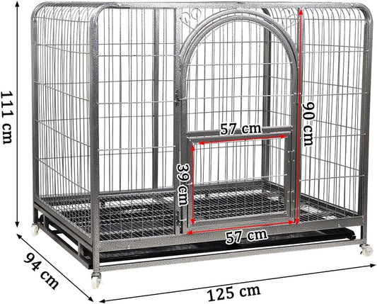 Extra Large Dog Cage - Durable Metal Frame with Top Cover, Front Door with Feeding Access, Bottom Tray, Moveable Design for Indoor & Outdoor Use, Suitable for Medium and Large Breeds
