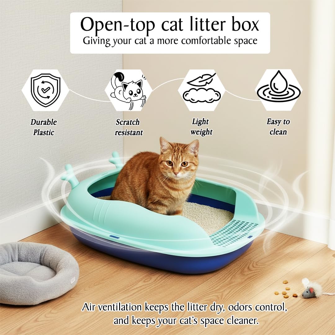 Enclosed cat litter box with Scoop, Durable plastic & High sided, 46 cm Kitty litter tray with Removable Grid, Anti-splash, Detachable and Easy to clean, Ideal for Kitten to large Indoor cats