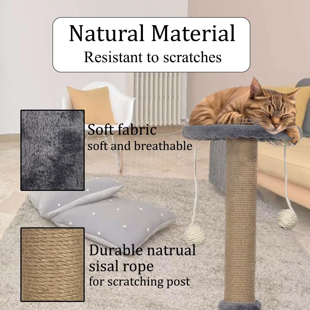 Cat tree scratcher with Perch, Hanging toys, Natural sisal scratching post, Punching toy, and Arch self-grooming brush, Cat climbing tower for indoor cats, Easy to assemble 76 cm (Grey)