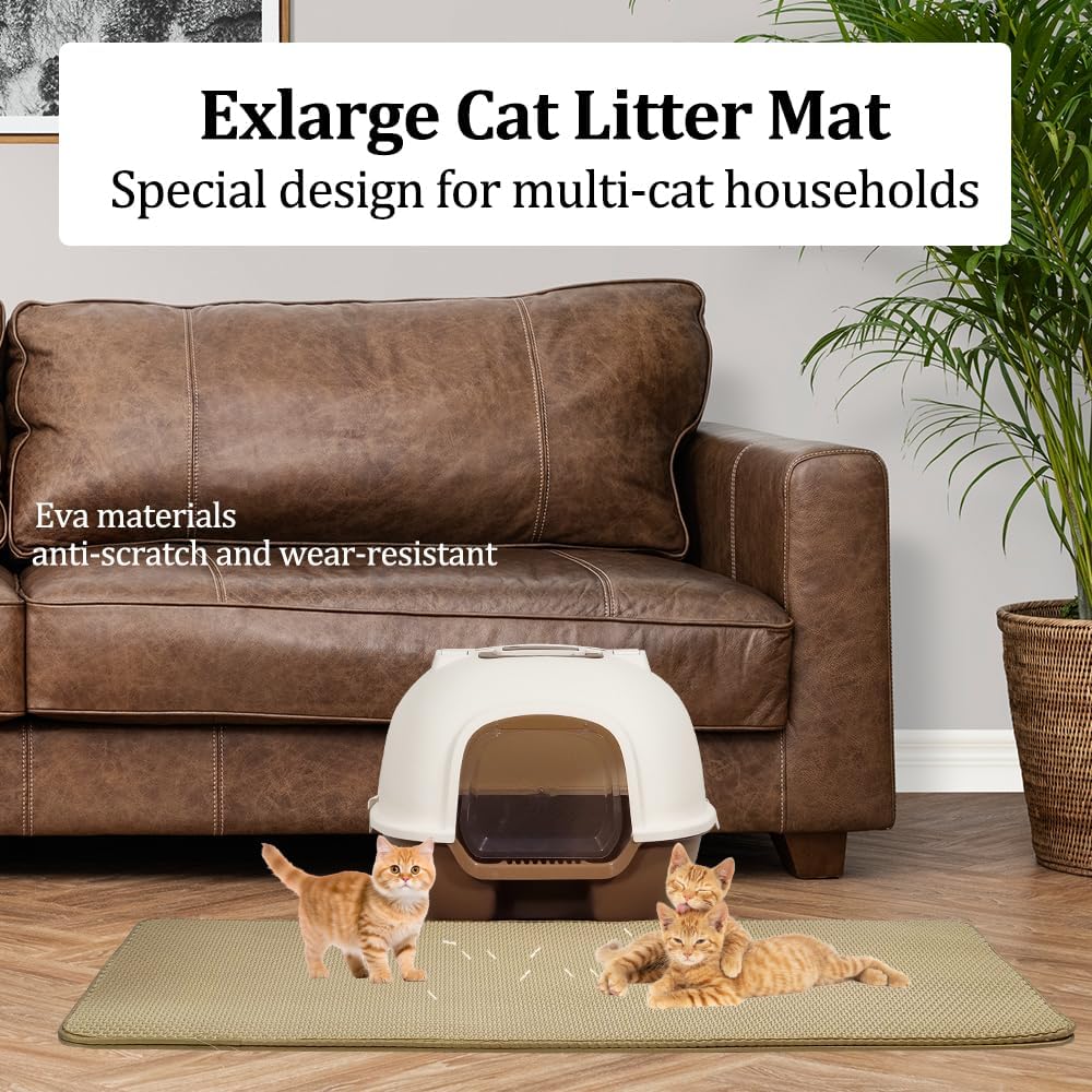 Cat litter mat with Honeycomb design, Water-resistant, and Washable EVA material, Double layer cat litter mat for Indoor cat litter boxes, Ideal for Multi-cat household, Easy to clean