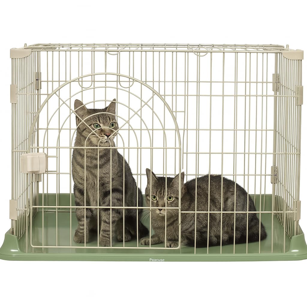 Cat Cage Indoor | Pet Playpen Cage | Metal Wire Single-layer Cat Crate with Splash-Proof Base & Spring Door Lock | Ideal for Indoor/Outdoor Use | Easy to Assemble (Green, 84cm)