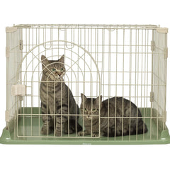 Cat Cage Indoor | Pet Playpen Cage | Metal Wire Single-layer Cat Crate with Splash-Proof Base & Spring Door Lock | Ideal for Indoor/Outdoor Use | Easy to Assemble (Green, 84cm)