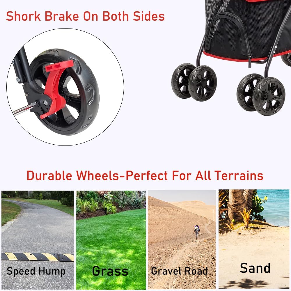 Cat Stroller | Dog Stroller with Adjustable Canopy & Spacious Interior | Pet Stroller for Dog & Cats | Lightweight, Foldable, Storage Bag & Universal Wheels | Travel & Outdoor(Midnight Black)