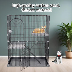 Cat cage with Durable metal wire, Wide plastic perch, Lockable door, and Climbing ladder, double-layer cat cage enclosure for Cats & Kittens, Suitable for indoor/outdoor use 117 cm (Grey)