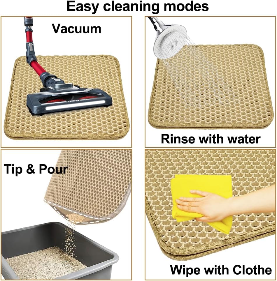 Cat litter mat with Honeycomb design, Water-resistant, and Washable EVA material, Double layer cat litter mat for Indoor cat litter boxes, Ideal for Multi-cat household, Easy to clean