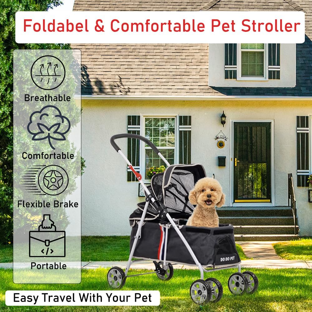 Large Dog Stroller | Pet Stroller for Cats & Dogs with Adjustable Canopy & Spacious Interior | Lightweight & Foldable | | Storage Bag & Wheels | Travel & Outdoor Cat Stroller 91cm (Black)