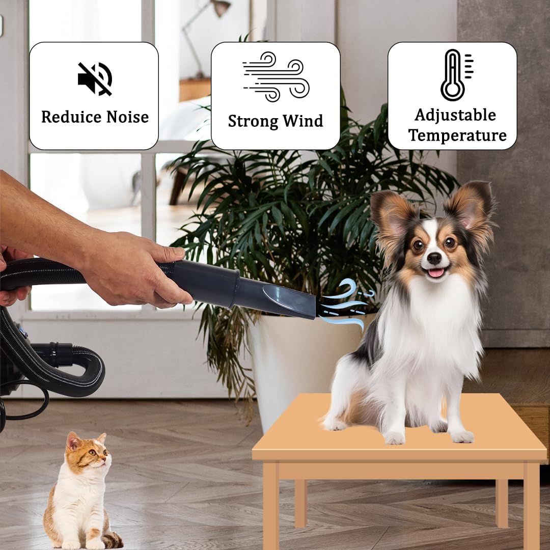 Dog Grooming - Pet Grooming Hair Dryer Blower Vacuum for Cat & Dogs- 240V Blowing Machine with Adjustable Speed & Heat, Low-Noise Design, Durable ABS Body, Portable Handle,3 Nozzles,(Black)