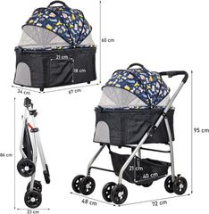 Dog Stroller & Trolley with Adjustable & Spacious Interior | 4 Wheel for Cats and Dogs | Lightweight & Foldable | Storage Bag | Travel & Outdoor Cat Stroller- 95 cm (Dark Black)