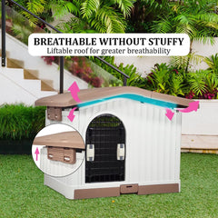 Plastic dog house for small to medium-sized Dogs, Durable PP Material dog house with Liftable Roof, Air vents, and Removable tray, Easy clean & Quick assembly for Indoor & Outdoor 88 cm