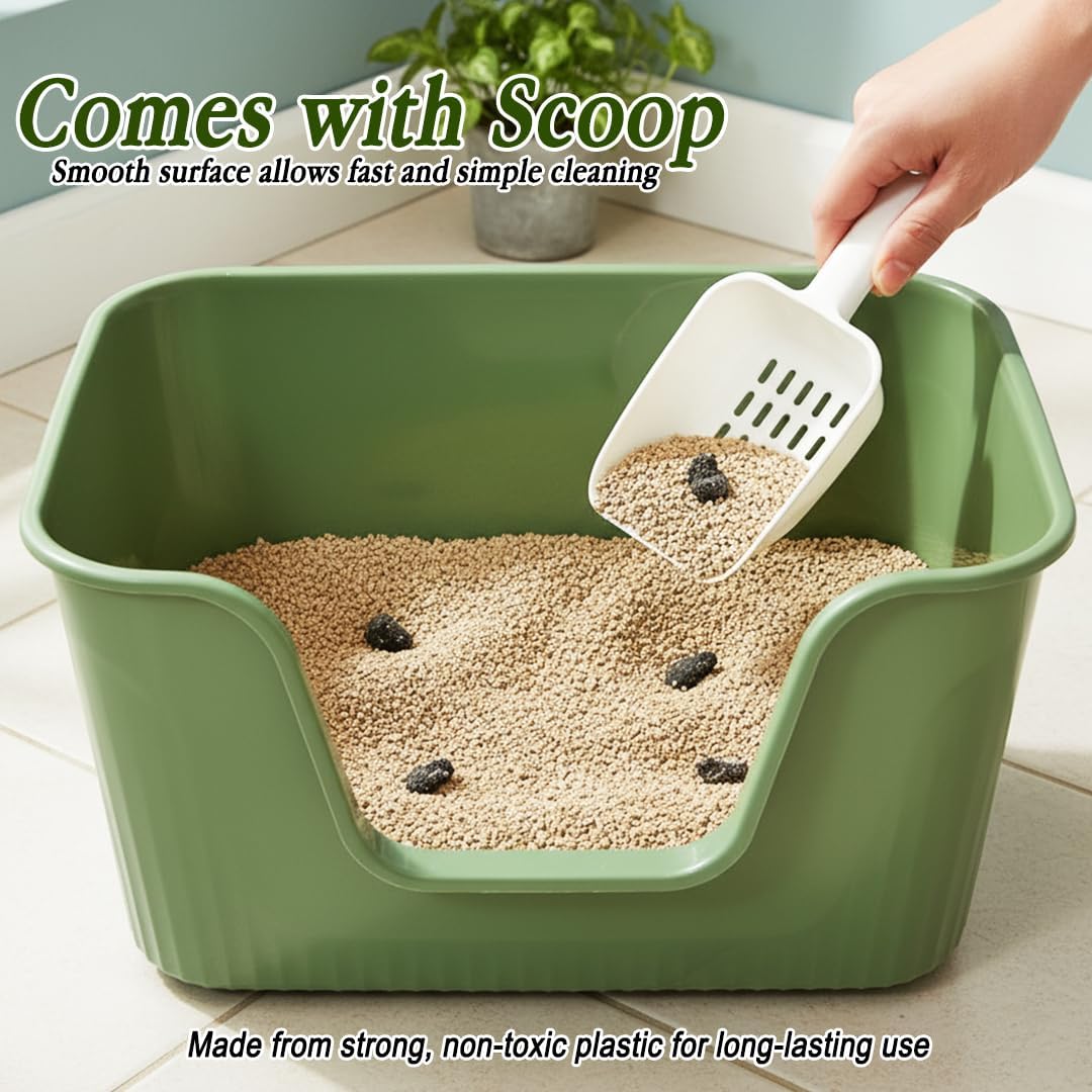 Cat litter box with Extra-large design, Deep high walls, Litter scoop and Low entrance, 78 cm Spacious cat toilet with Odor control, Anti-splash, Durable plastic and Non-stick, Easy to clean