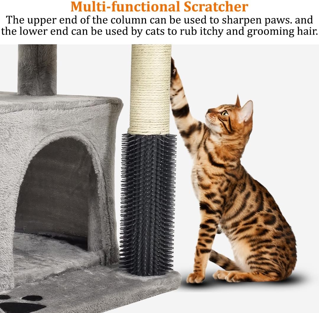 Cat tree activity center with Padded perch, Dangling ball, Cozy hammock, Sisal scratching post, Cozy cat condo, and Self grooming brush, Ideal for kittens and Large cats 78 cm (Grey)