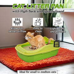Anti-splash cat litter box with Enclosed design, Easy to clean, Durable plastic material and Removable, Cat Litter Pan with Scoop, Portable, Large size, High fence, and All size cats