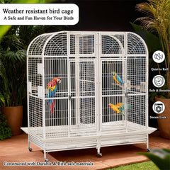 Extra large bird cage for Parrots, Macaws, and Other large birds, Heavy-duty Partition cage with Wooden perches, Feeding cups, Lockable door, Removable tray, and Universal wheels 180 cm (White)