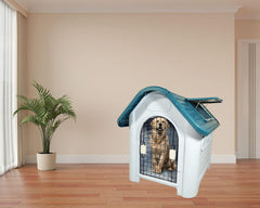 Dog House Indoor & Outdoor Use | Spacious & Durable Dog Shelter with Lockable Door | Ventilation Holes & Liftable Window, Ideal for Small to Medium-Sized Dogs | Easy to Assemble 75 cm (Green)
