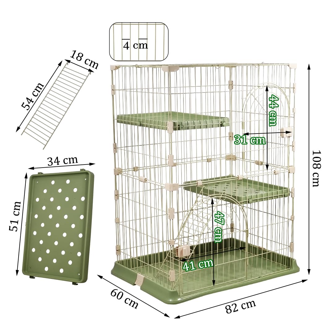 NNC PETS Cat Cage Kennel with 2-lockable Doors - 2-Tiier Metal Wire Pet Cat House Playpen for Indoor Cats - Cozy Hammock, Climbing Ladder, Drawer Tray & Universal Wheels, Easy Assembly (Green, 108 cm)