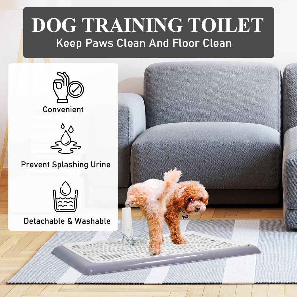 Dog Potty Training Tray - Dog Toilet Pee Pad with Detachable Pee Post - Grid Design & Non-slip Bottom - Indoor/Outdoor Pet Dog Toilet Tray for Large Dogs - Keep Floor Clean 65 cm