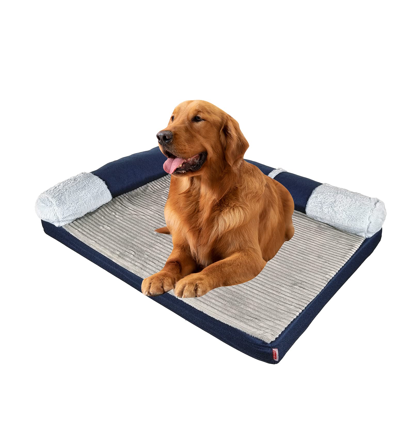 Memory foam dog bed for medium to large dogs, Orthopedic pet bed with Supportive bolster sides, Removable washable cover, and Non-skid bottom, Ideal for all seasons, 80 cm (Blue)
