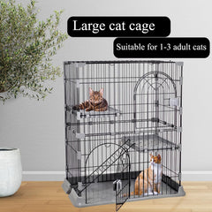 NNC PETS Cat Cage Kennel with 2-lockable Doors - 2-Tiier Metal Wire Pet Cat House Playpen for Indoor Cats - Cozy Hammock, Climbing Ladder, Drawer Tray & Universal Wheels, Easy Assembly (Grey, 88 cm)